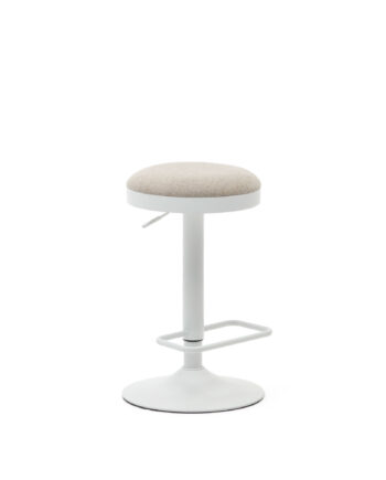 Kave Home Zaib Barstol     Fodstøtte  Højdejusterbar Beige Chenille Og Mat Hvid Stål   :58-80cm