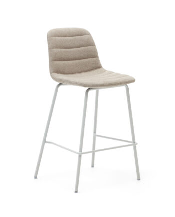 Kave Home Zunilda Barstol     Ryglæn Og Fodstøtte Beige Chenille Og Mat Hvid Stål   :65cm