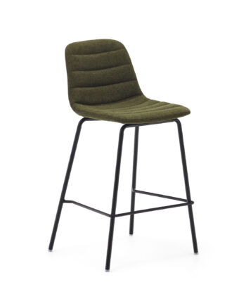 Kave Home Zunilda Barstol     Ryglæn Og Fodstøtte Mørkegrøn Chenille Og Mat Sort Stål   :65cm