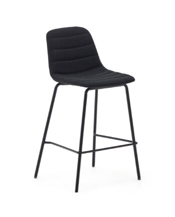 Kave Home Zunilda Barstol     Ryglæn Og Fodstøtte Sort Chenille Og Mat Sort Stål   :65cm