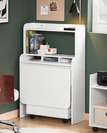 Klapbart Skrivebord Med Reol Og Rullevogn  64    100      63 Cm  Hvid