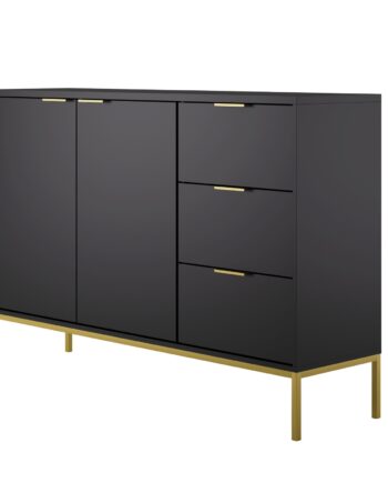 Kocot Austin Kommode       Låger    Hylder Og   Skuffer Sort Lamineret Spånplade Og Guld Stål