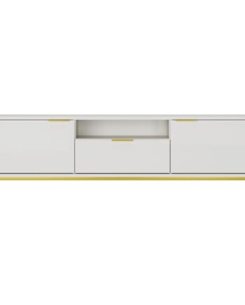 Kocot Austin Tv-bord 175       Låger    Hylde    Skuffe Hvid Laminat Og Guld Stål  175x33