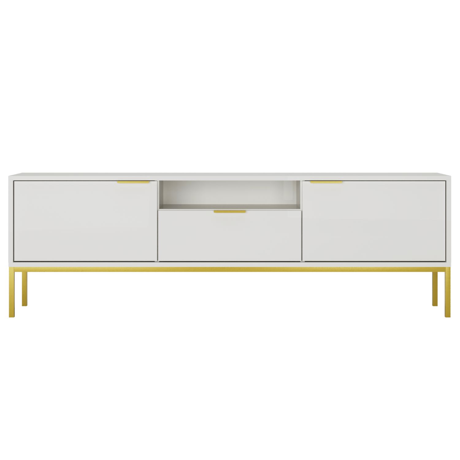 Kocot Austin Tv-bord 175       Låger    Hylde    Skuffe Hvid Laminat Og Guld Stål  175x33