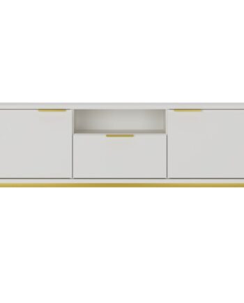 Kocot Austin Tv-bord 135       Låger    Hylde    Skuffe Hvid Laminat Og Guld Stål  135x33