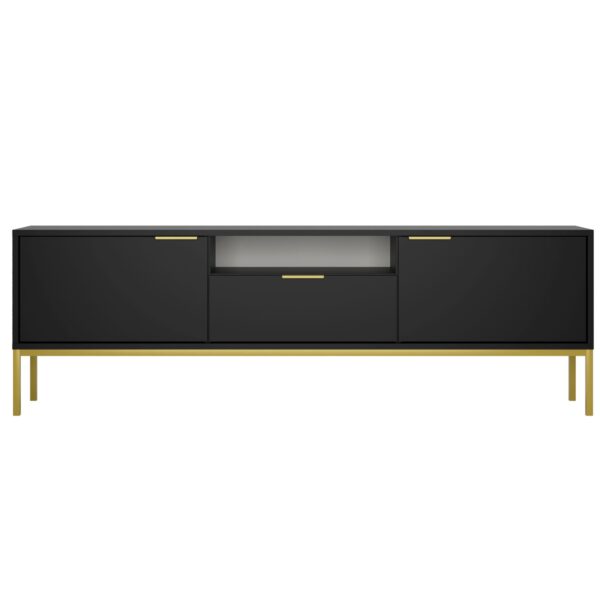 Kocot Austin Tv-bord 175       Låger    Hylde    Skuffe Sort Laminat Og Guld Stål  175x33