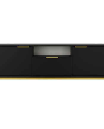Kocot Austin Tv-bord 135       Låger    Hylde    Skuffe Sort Laminat Og Guld Stål  135x33