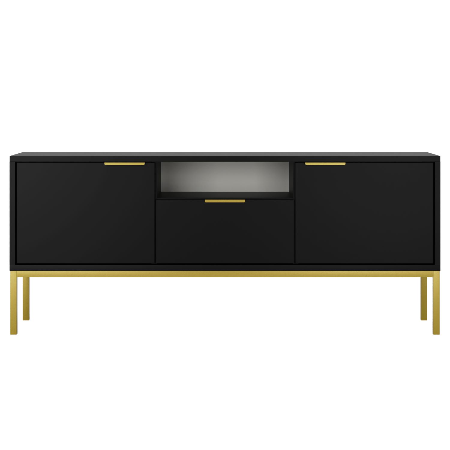 Kocot Austin Tv-bord 135       Låger    Hylde    Skuffe Sort Laminat Og Guld Stål  135x33