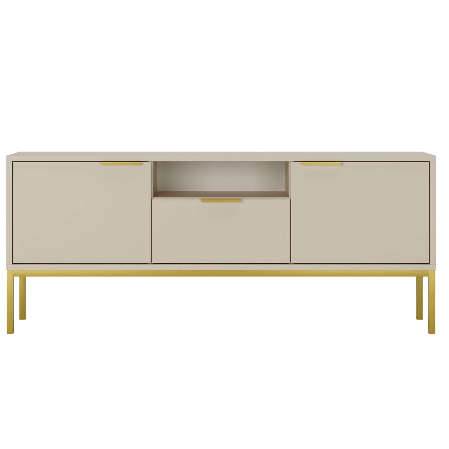 Kocot Austin Tv-bord 135       Låger    Hylde    Skuffe -cashmere Laminat Og Guld Stål  135x33