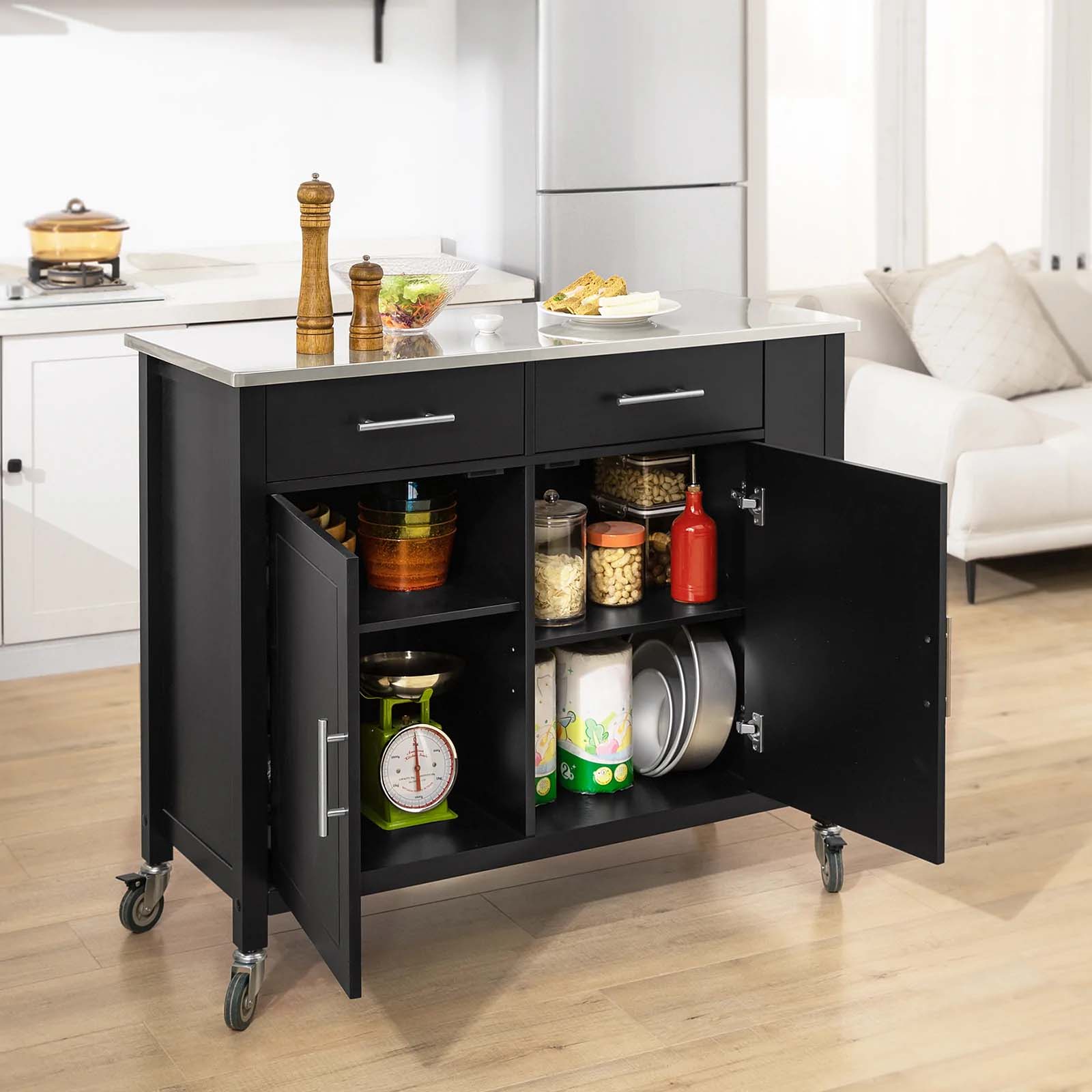 Køkkenø   Skandinavisk Stil  Stålbordplade  107x46x94 Cm  Sort