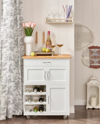Køkkenvogn   Skandinavisk Look Med Vinreol  67x87x37 Cm  Hvid