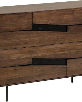 Kommode Kave Home Cutt   Natur Brun Valnøddetræ Med Sorte Stålben   120x40x91 Cm