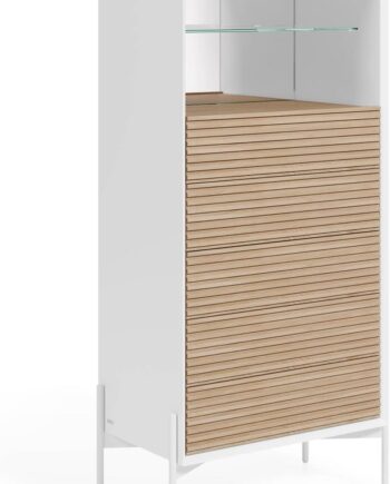 Kommode Kave Home Marielle Hvid   Moderne Nordisk Design Med   Soft-close Skuffer  Hærdet Glas Hylde Og Spejlbaggrund
