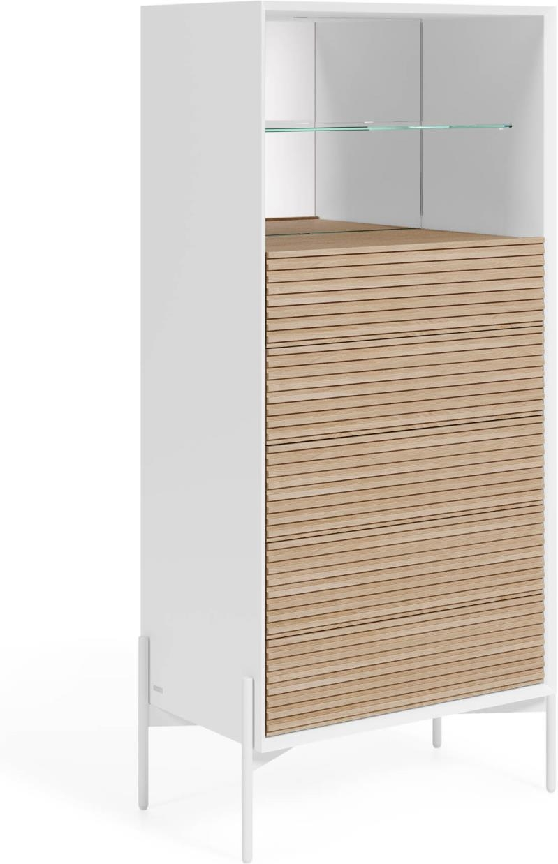 Kommode Kave Home Marielle Hvid Moderne Nordisk Design Med Soft-close Skuffer Hærdet Glas Hylde Og Spejlbaggrund