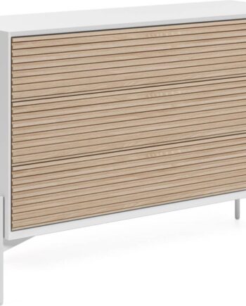 Kommode Kave Home Marielle   Skuffer Hvid Naturlig Træ 118x40x77 Cm Moderne Nordisk Design