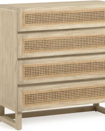 Kommode Kave Home Rexit Rustik Natur   Skuffer   Massivt Minditræ Med Håndflettet Wienerrattanfront 93x90x38 Cm