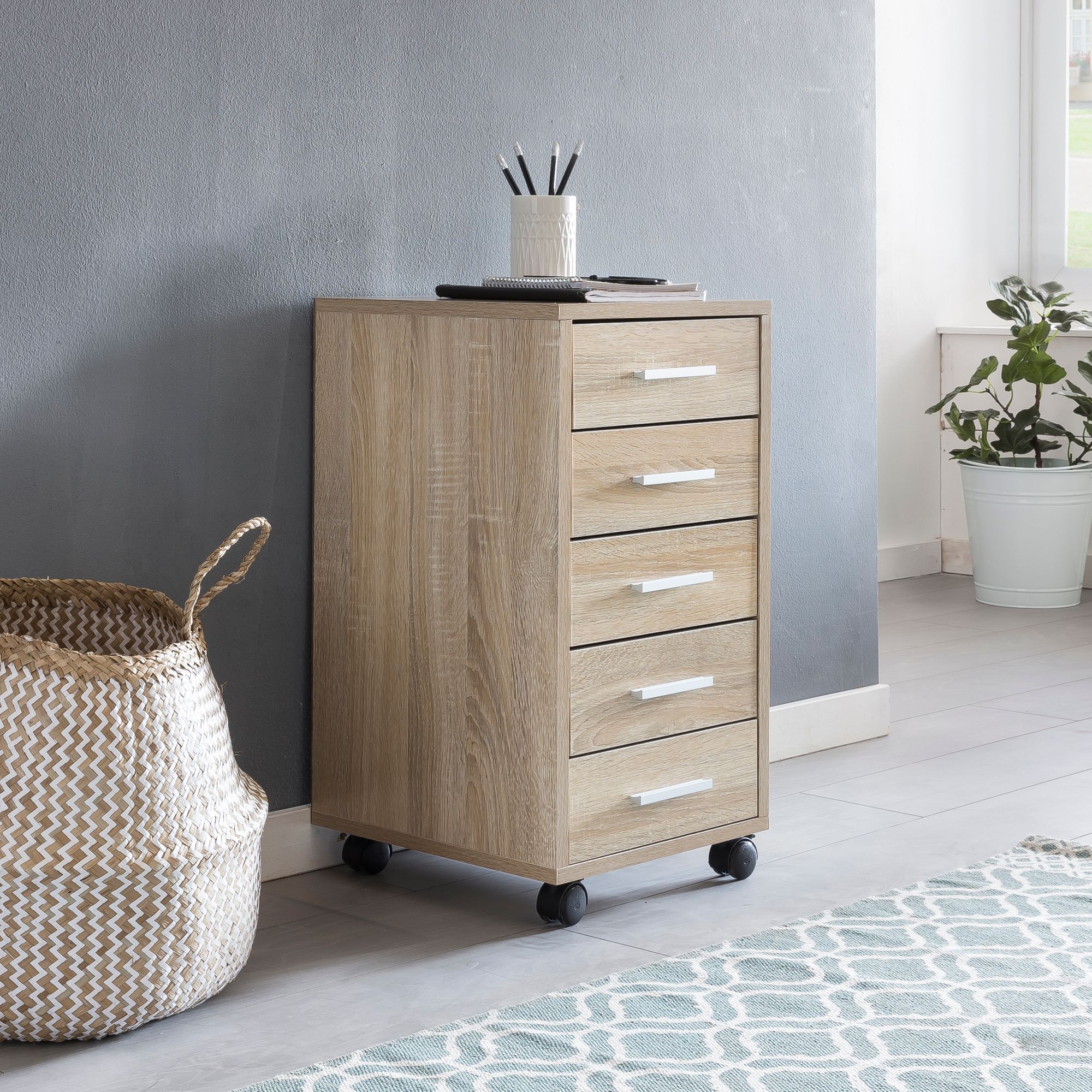 Kommode Med Skuffer Og Hjul  33x63x38 Cm
