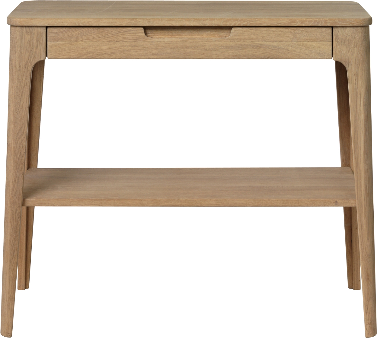 Konsolbord Amalfi Nordique Design   Massiv Egetræ Med Sort Metalbase  Skuffe Og åben Hylde H78xb37xd90 Cm