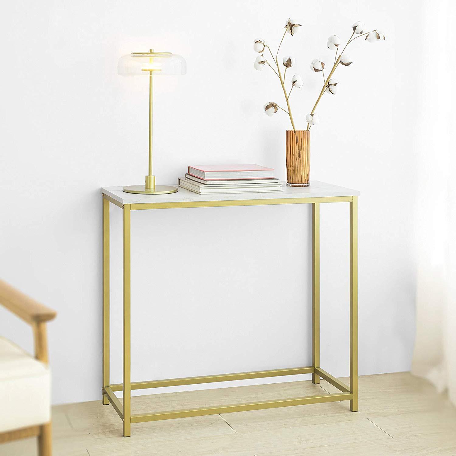 Konsolbord Med Bordplade   Marmor-look  Struktur Guldfarvet