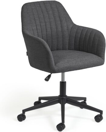 Kontorstol Kave Home Madina Ergonomisk Polstret Arbejdsstol Nordisk Mørkegrå Tekstil Armlæn Gaslift Hjul