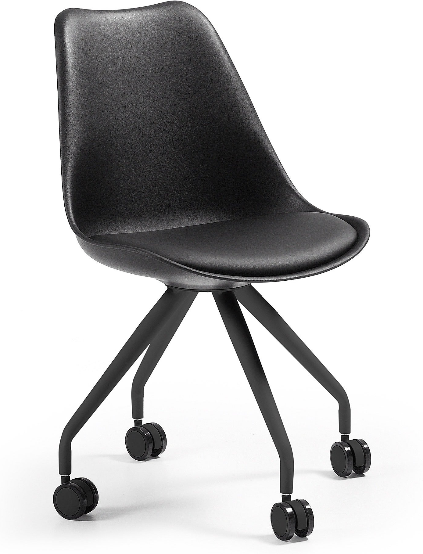 Kontorstol Kave Home Ralf Polstret Arbejdsstol Med Hjul Sort Stålramme H82ã B48ã L56 Cm