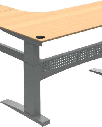 -formet Hæve- Sænkebord Zennord Flexdesk Tre-benet El-justerbart Ergonomisk Skrivebord Natur Sølv 180x180 Cm
