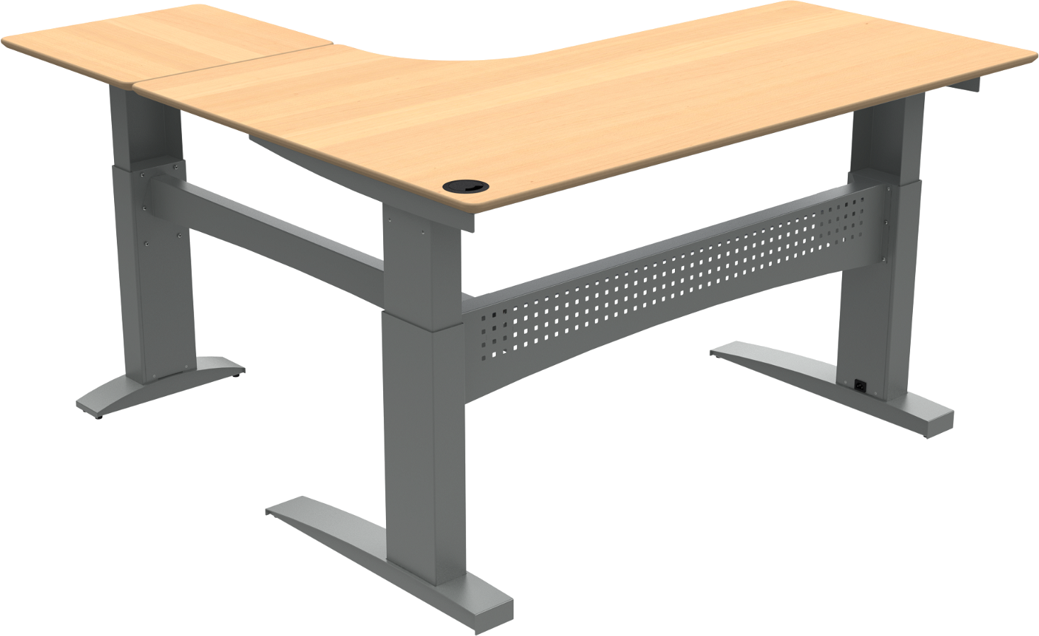 -formet Hæve- Sænkebord Zennord Flexdesk Tre-benet El-justerbart Ergonomisk Skrivebord Natur Sølv 180x180 Cm