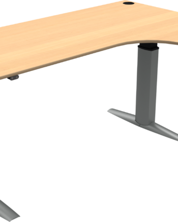 -formet To-bens Hæve- Sænkebord Zennord Elevateline   Sit Stand Bord   Bøg Sølv  Højdejusterbart 68-120 Cm  180x120 Cm