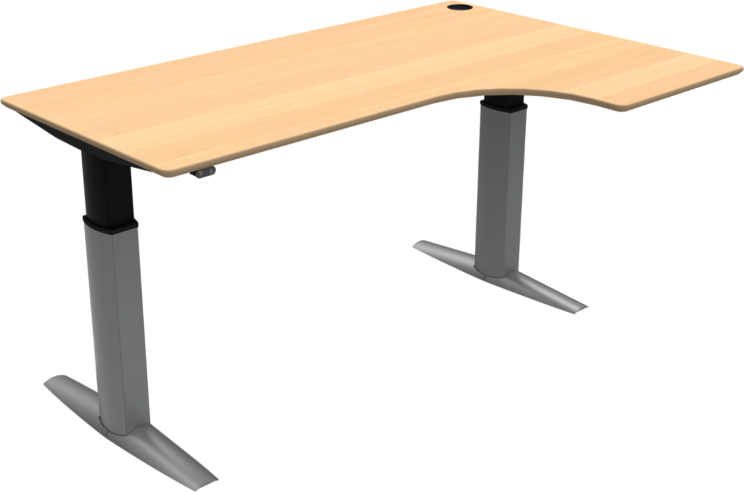 -formet To-bens Hæve- Sænkebord Zennord Elevateline Sit Stand Bord Bøg Sølv Højdejusterbart 68-120 Cm 180x120 Cm
