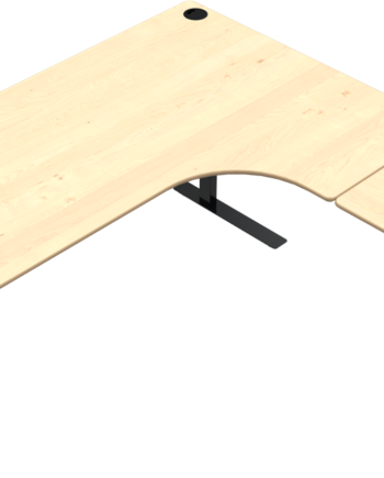 -formet Tre-bens Hæve- Sænkebord Sit-stand Skrivebord Zennord Versastand 501-37 Natur Ahorn Sort 180x180 Cm
