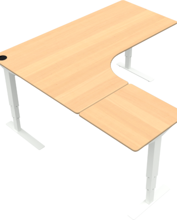 -formet Tre-bens Hæve- Sænkebord Zennord Versastand 501-37  Bøg Hvid  Venstrevendt  Elektrisk Justerbar 57-122 Cm