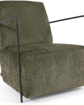 Lænestol Gamer Fra Kave Home   Grøn Chenillepolstring  Sort Stålramme  Rustik Kolonial Vintage Design