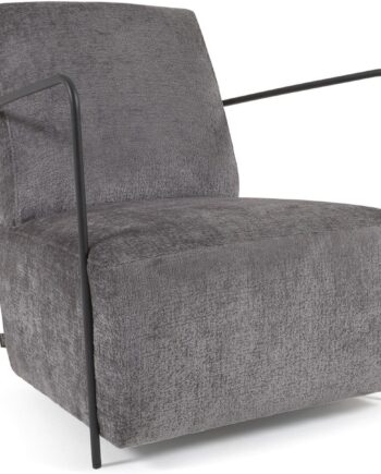 Lænestol Gamerstol Kave Home Gamer   Grå Chenille Bæredygtig Med Sort Metalkonstruktion Rustik Kolonial Vintage