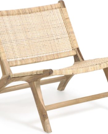 Lænestol Kave Home Beida   Massiv Teak Og Håndvævet Rattan  Rustik Kolonial  Natur H68xb65xl75 Cm