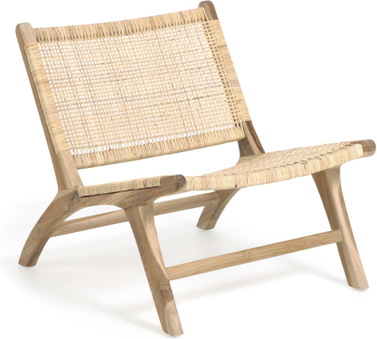 Lænestol Kave Home Beida Massiv Teak Og Håndvævet Rattan Rustik Kolonial Natur H68xb65xl75 Cm