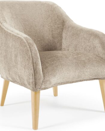 Lænestol Kave Home Bobly   Fluffy Chenille-polstring  Beige  Massivt Bøgetræ H80xb65xl75 Cm
