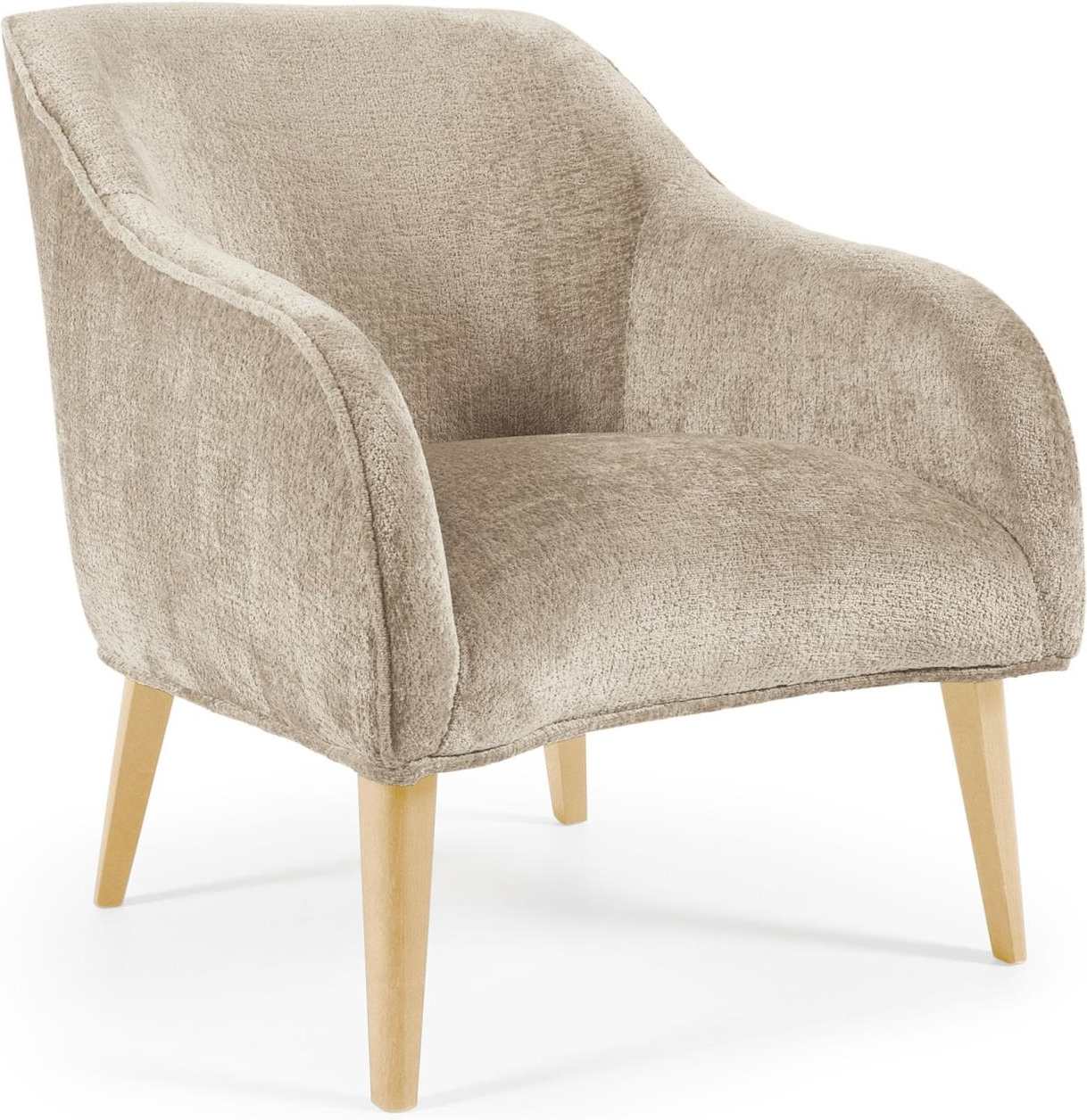 Lænestol Kave Home Bobly Fluffy Chenille-polstring Beige Massivt Bøgetræ H80xb65xl75 Cm