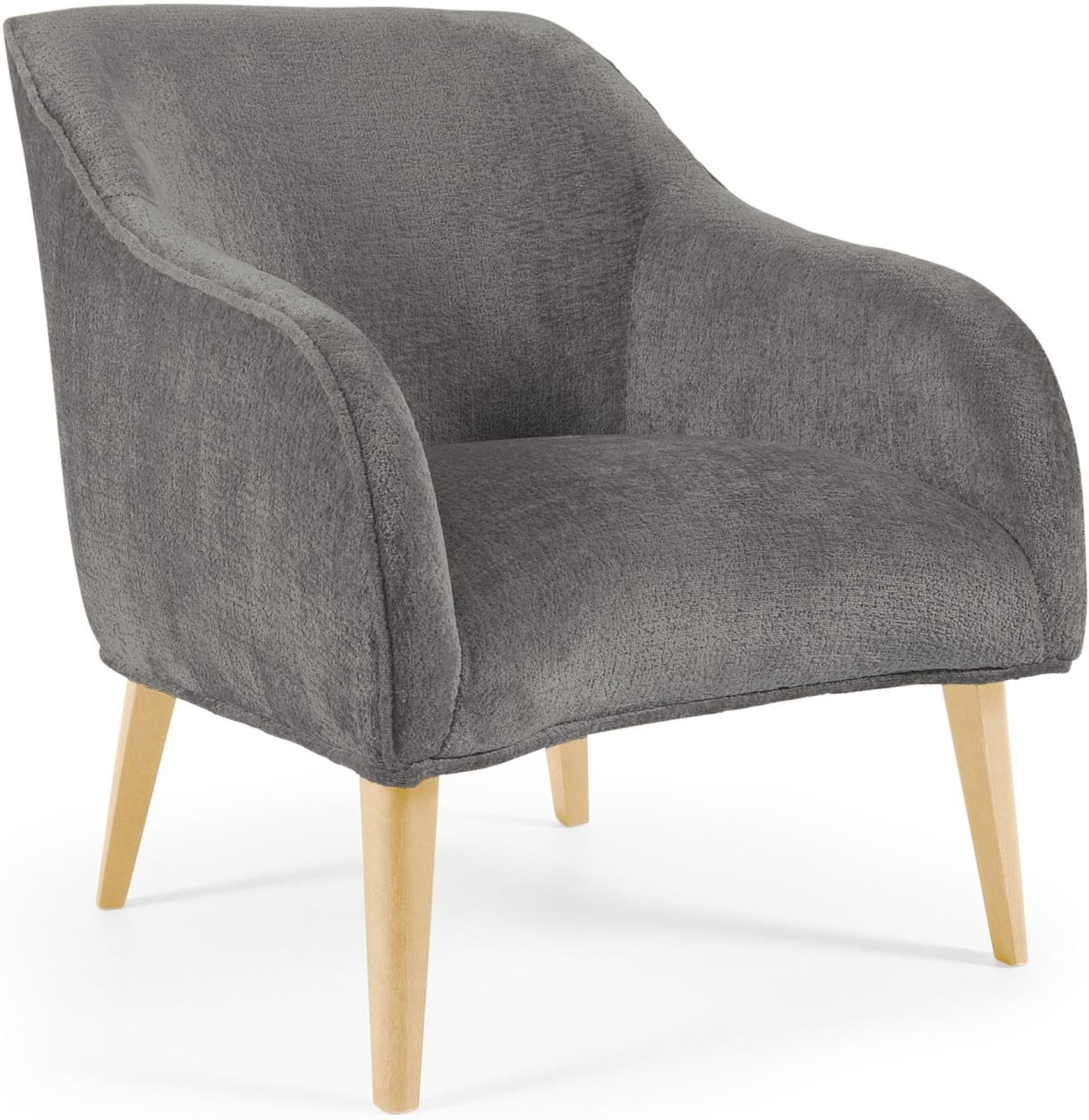 Lænestol Kave Home Bobly Grå Chenille Med Ben Massiv Bøg 80x65x75 Cm