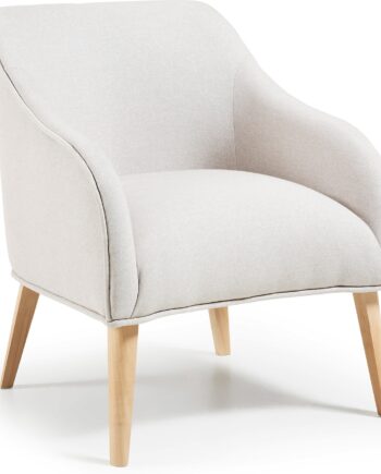 Lænestol Kave Home Bobly Polstret Komfortstol   Beige Natur Med Pletafvisende Stof Og Bøg Armlæn H80ã B65ã L75 Cm