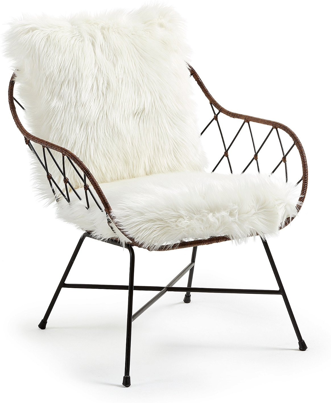 Lænestol Kave Home Claren Hvid Natur Metal Med Rattan Og Aftageligt Hvidt Betræk Vintage Kolonial Stil