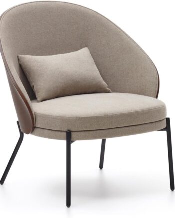 Lænestol Kave Home Eamy Beige Chenille Med Asketræsfinér Finish  Mat Sort Metalramme Inkl  Aftagelig Pude
