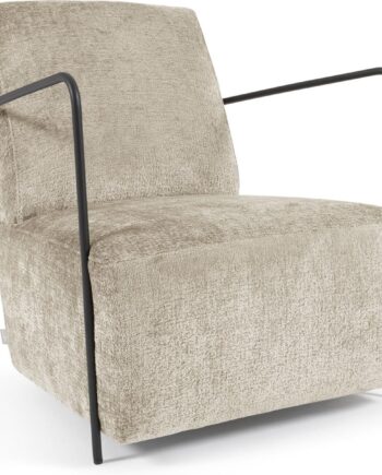 Lænestol Kave Home Gamer Polstret   Beige Chenille Med Stålstel Rustik Loungekomfort