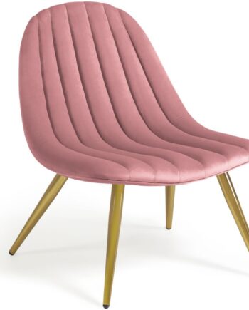 Lænestol Kave Home Marlene Polstret Fløjl Lyserød Guldstel Vintage Lounge Spisestol