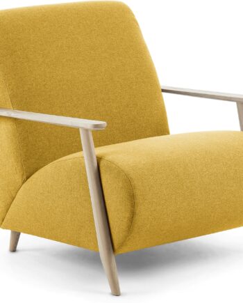 Lænestol Kave Home Meghan Nordisk Design Sennepsgul Polstret Teflon-betrukket Bæredygtigt Asketræ Armlæn H78ã B77ã L83 Cm