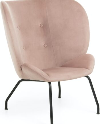 Lænestol Kave Home Violet Fløjlsstof Pink Sort Med Sorte Stålben H98xb82xl90 Cm