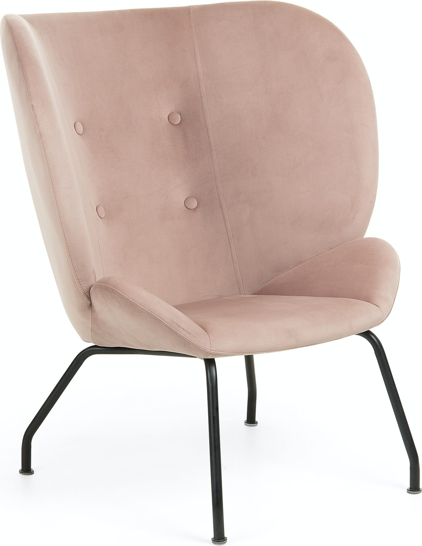 Lænestol Kave Home Violet Fløjlsstof Pink Sort Med Sorte Stålben H98xb82xl90 Cm