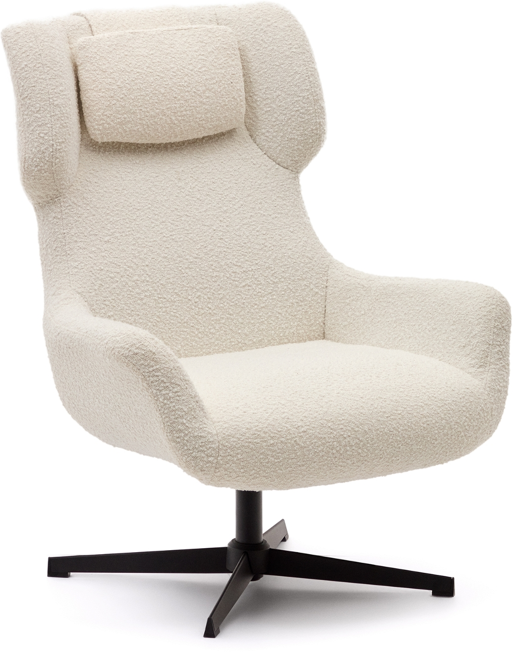 Lænestol Kave Home Zalina Hvid Chenille-lænestol Med Sort Stel Moderne Nordisk Industrielt Design Aftagelig Nakkestøtte H102 B83 L88 Cm