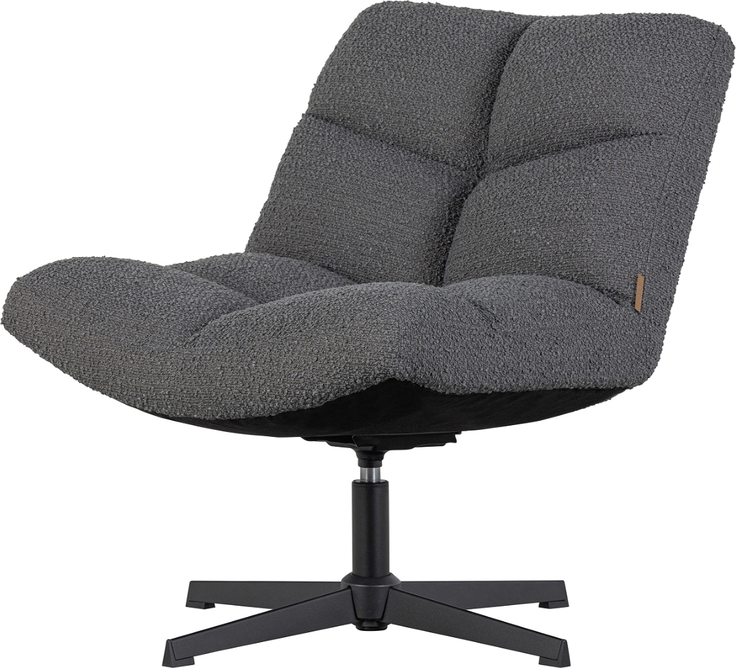 Lænestol Woood Exclusive Vinny Drejestol   Grå Bouclé Med Robust Metalbase Og 360 Drejefunktion   80x75 Cm