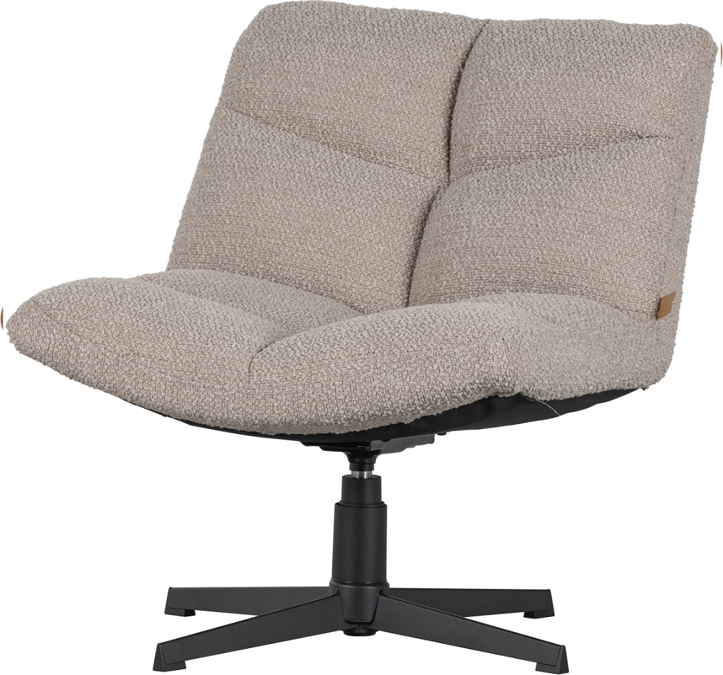 Lænestol Woood Exclusive Vinny Sandfarvet Bouclé-drejestol Med Sort Metalbase H80   B75   D75 Cm