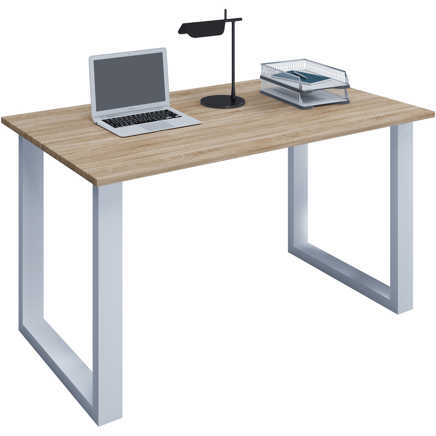 Lona -feet Skrivebord Natur Træ Og Hvid Metal 110x80